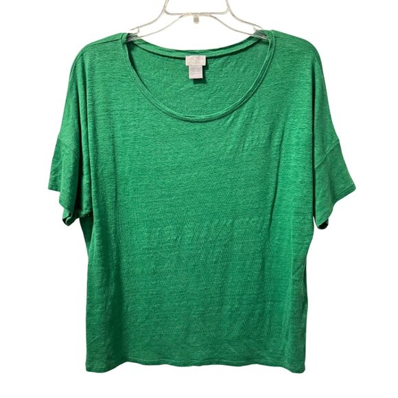 Chicos Green Linen Blend T-Shirt Size L women Crewneck tee - Picture 1 of 10